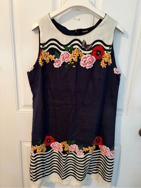 Desigual Navy Floral Shift Dress with Cream Yoke -Size 44 or size 12/L